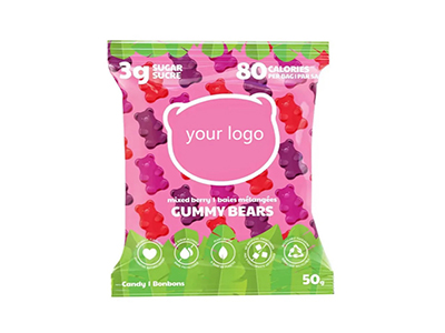 Amostras de balas de goma embaladas