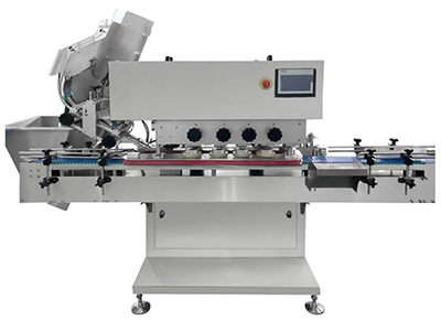 Máquina de alimentação e tamponamento de tampas (3 conjuntos de rolos de tamponamento)